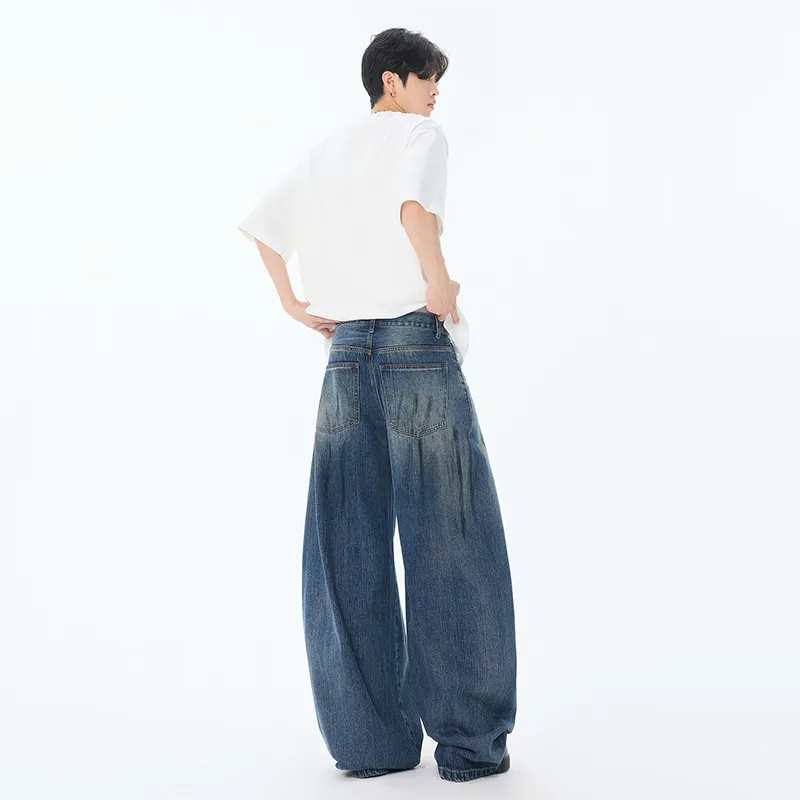 VUUG Jeans Unisex Dirty Dyed Blue Denim-6
