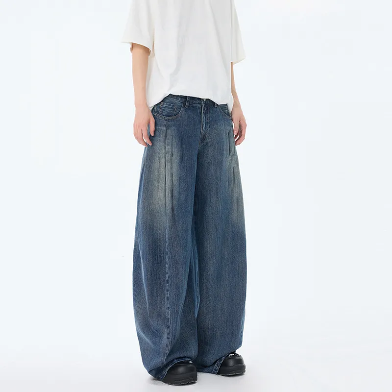 VUUG Jeans Unisex Dirty Dyed Blue Denim-3