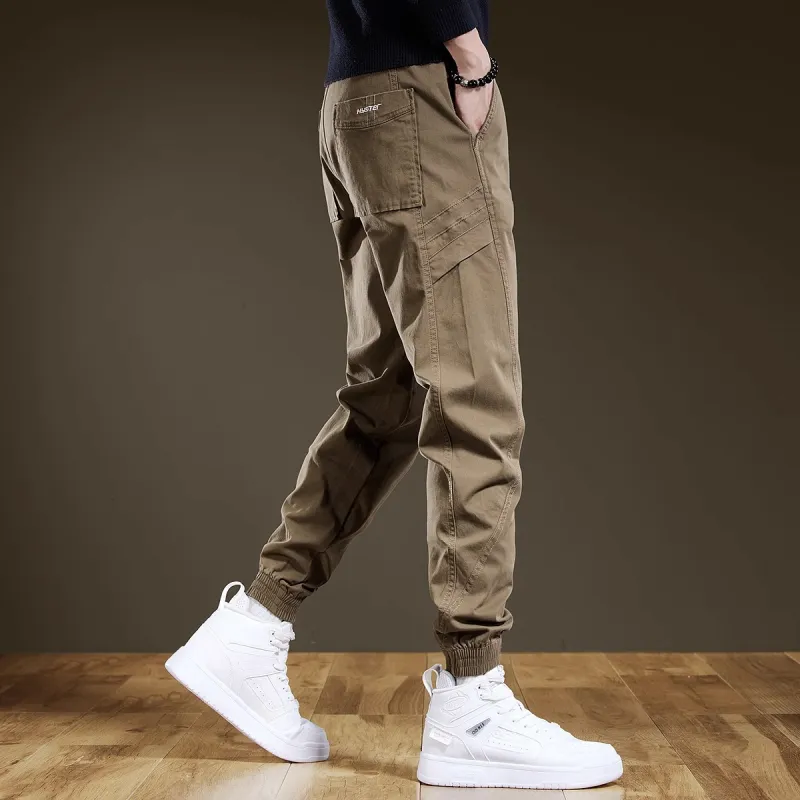 PRPK Spring Fall Cargo Pants Loose Girdles Unisex Khaki-2