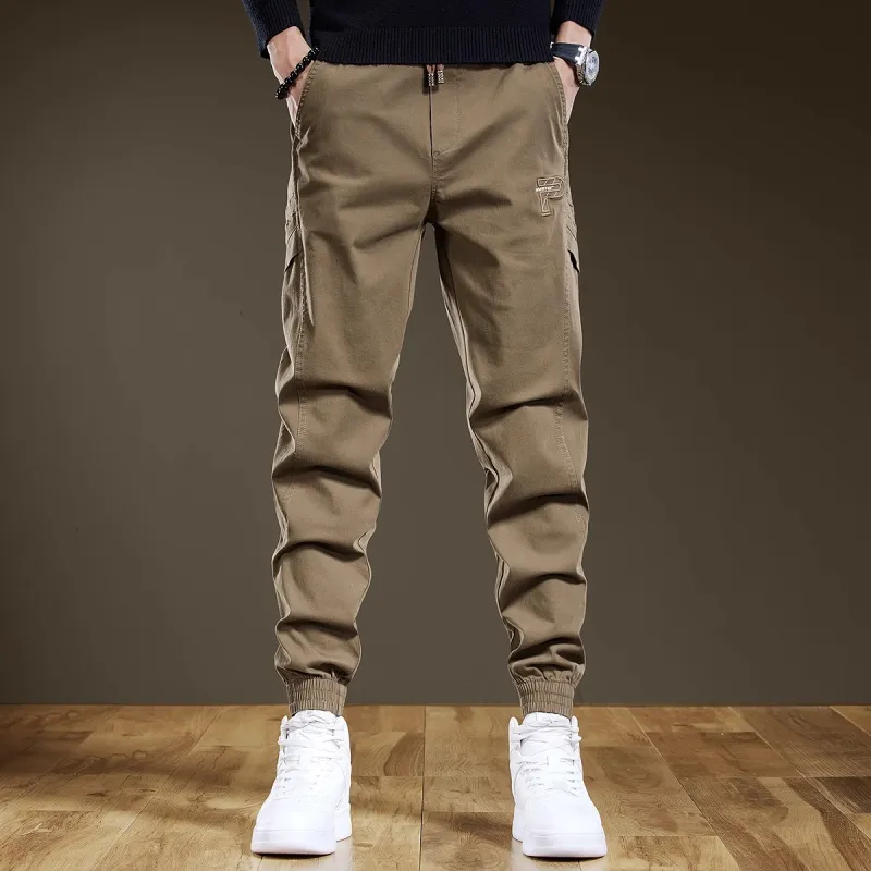 PRPK Spring Fall Cargo Pants Loose Girdles Unisex Khaki-3