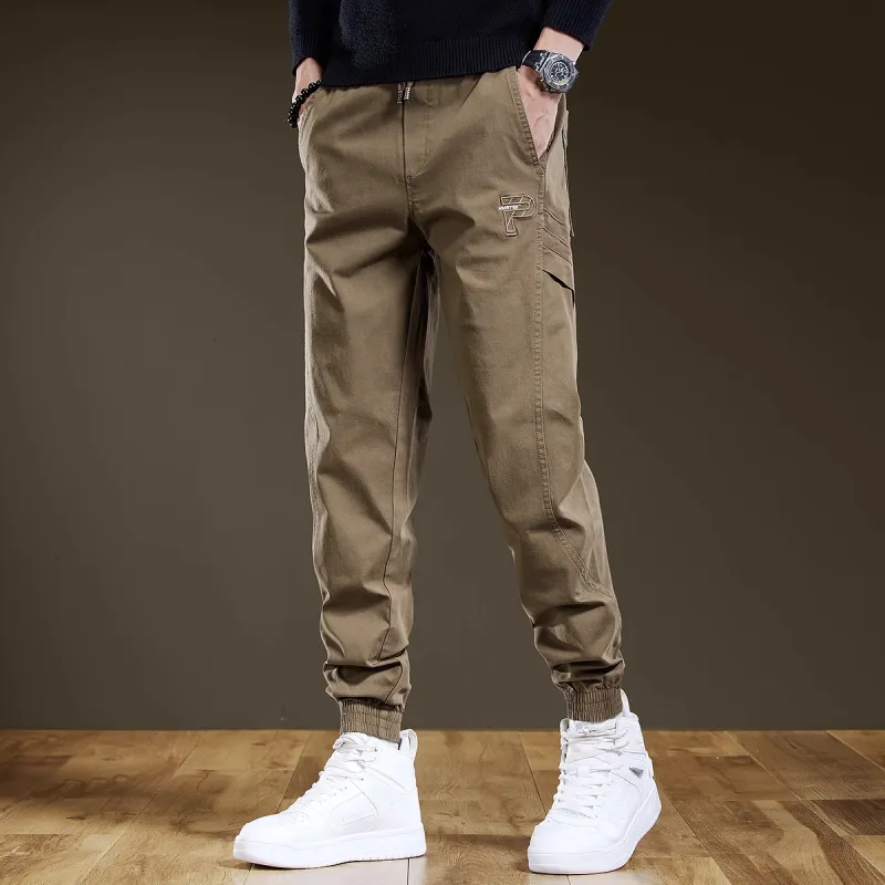 PRPK Spring Fall Cargo Pants Loose Girdles Unisex Khaki-4