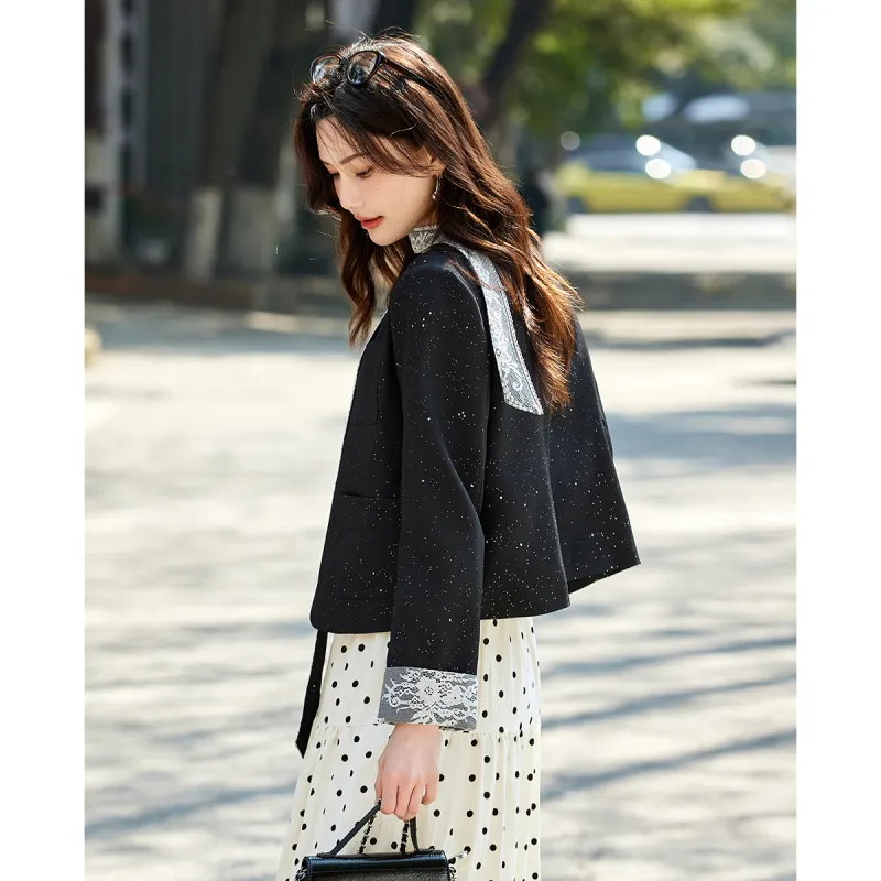 TERRE BLEUE Spring, Fall Cropped Coat Loose Fit Women's-4