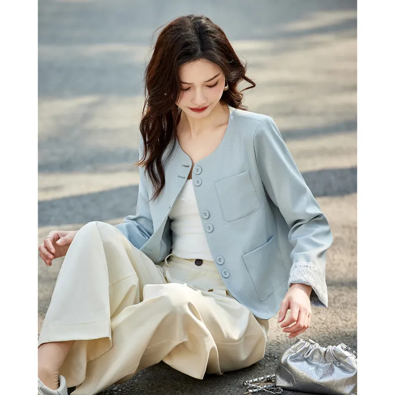 TERRE BLEUE Spring, Fall Cropped Coat Loose Fit Women's-10