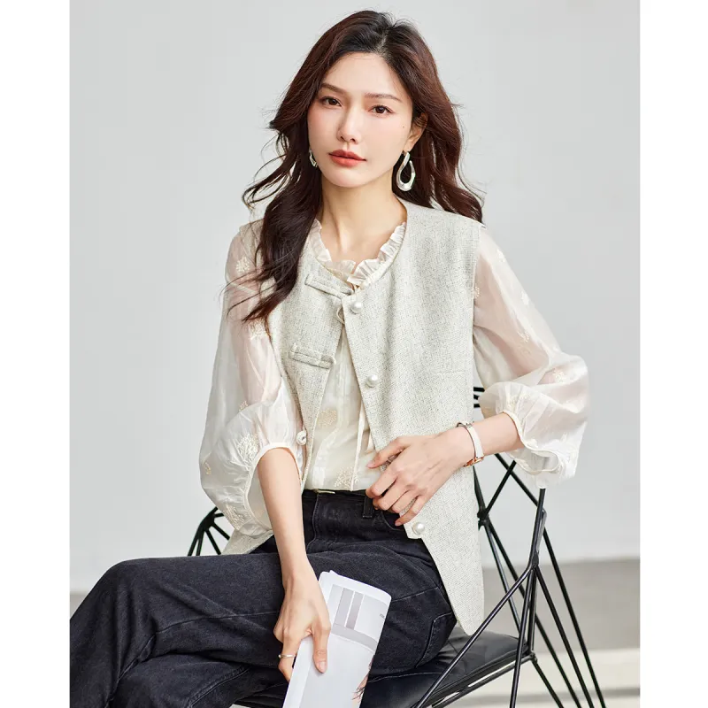 TERRE BLEUE Spring Fall Vest Loose Fit Women's-6
