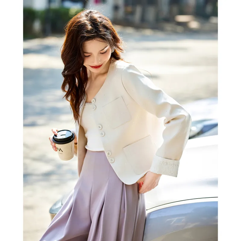 TERRE BLEUE Spring, Fall Cropped Coat Loose Fit Women's-8