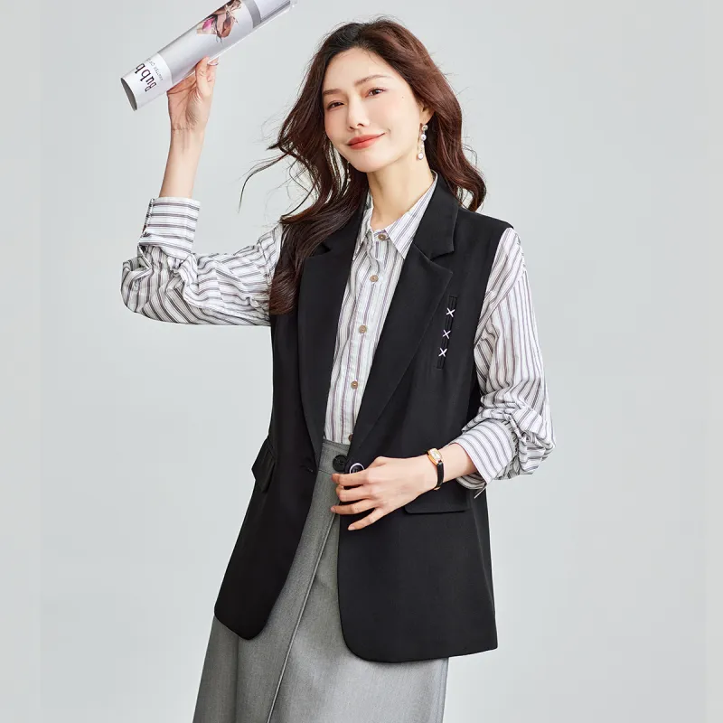 TERRE BLEUE Spring Fall Vest Loose Fit Women's-4