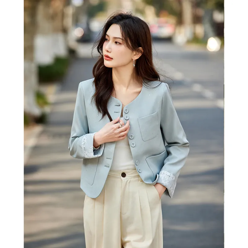 TERRE BLEUE Spring, Fall Cropped Coat Loose Fit Women's-12