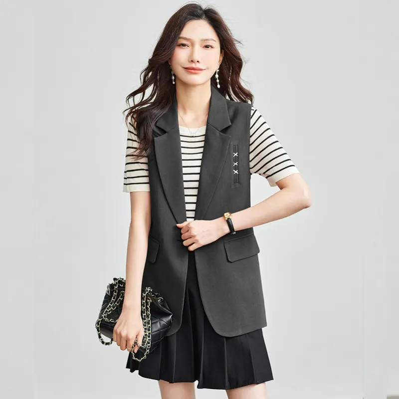 TERRE BLEUE Spring Fall Vest Loose Fit Women's-6