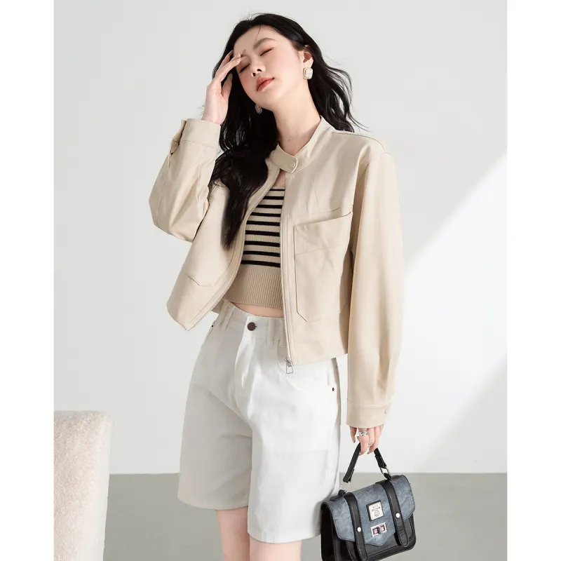 TERRE BLEUE Cropped Coat Loose Fit Women's-3