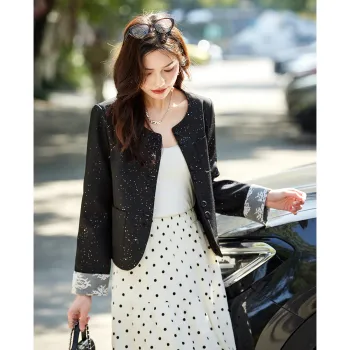TERRE BLEUE Spring, Fall Cropped Coat Loose Fit Women's