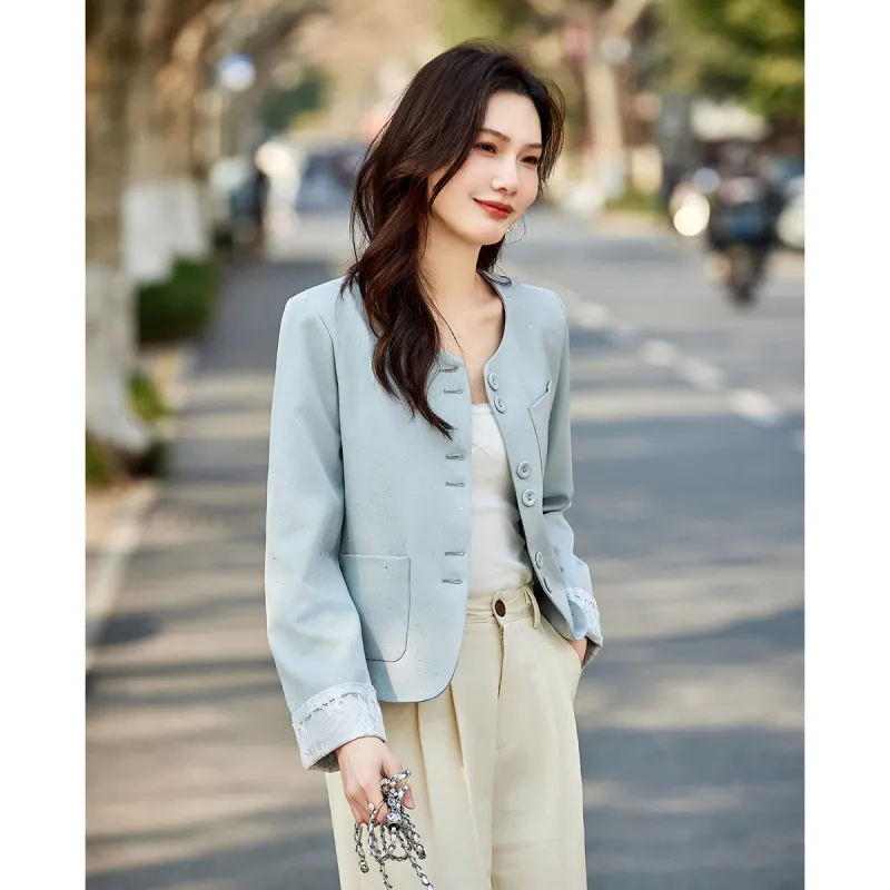 TERRE BLEUE Spring, Fall Cropped Coat Loose Fit Women's-13