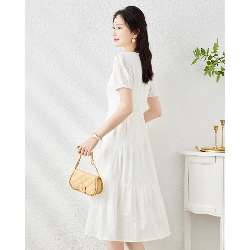 TERRE BLEUE Short Sleeved Dress Women's White-4
