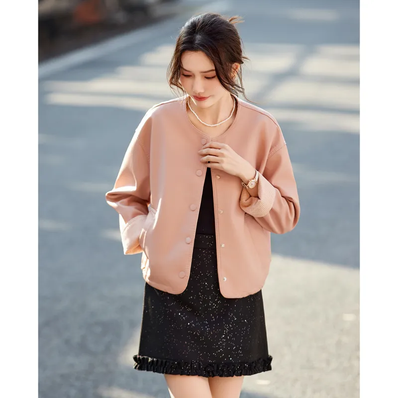 TERRE BLEUE Spring, Fall Leather Jacket Loose Fit Women's-18