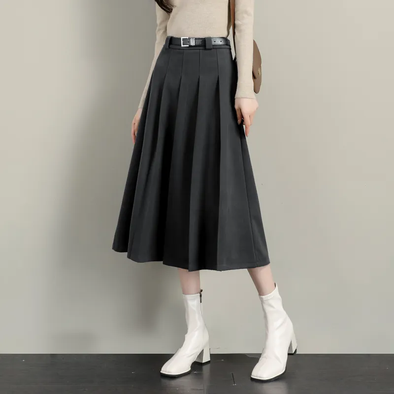 TERRE BLEUE Casual Long Skirt Women's Gray-4