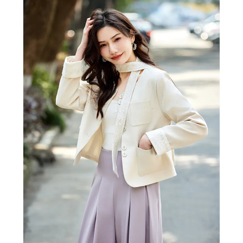 TERRE BLEUE Spring, Fall Cropped Coat Loose Fit Women's-6