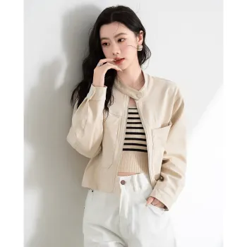 TERRE BLEUE Cropped Coat Loose Fit Women's
