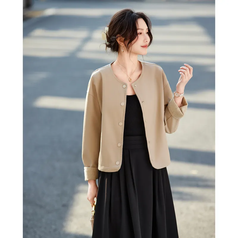 TERRE BLEUE Spring, Fall Leather Jacket Loose Fit Women's-11
