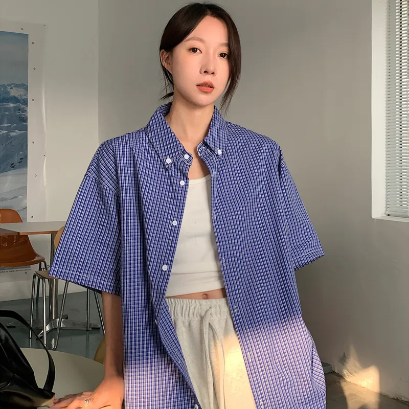 TESTUNG Shirt Unisex Blue Plaid Element-8