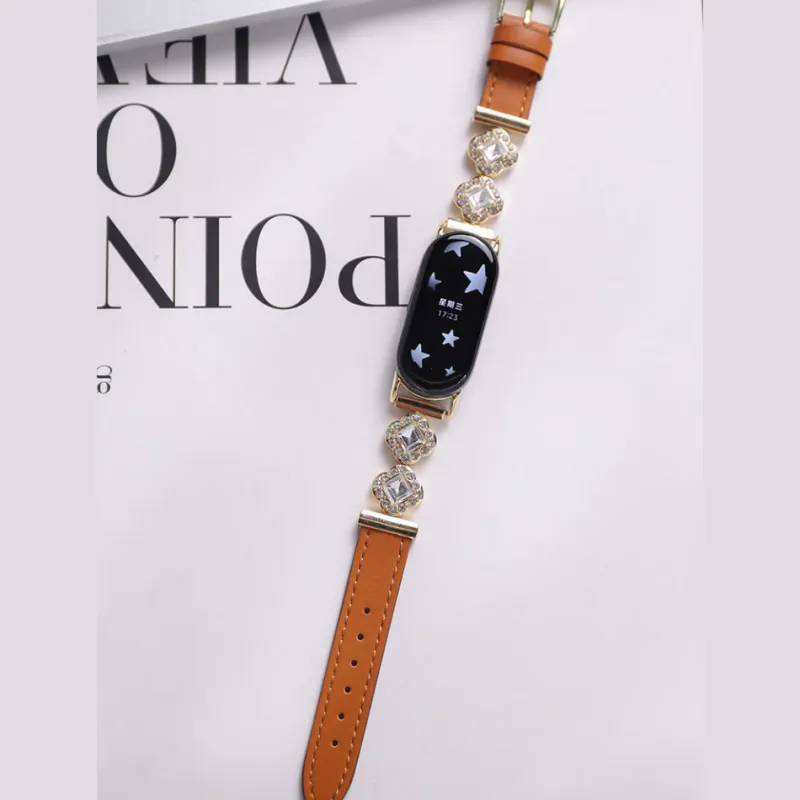 QIAOMISHI Four Leaf Clover Plush Xiaomi Compatibility Watch Band Elegant Cowhide Leather Material-7
