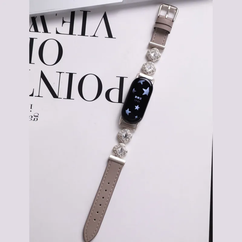 QIAOMISHI Four Leaf Clover Plush Xiaomi Compatibility Watch Band Elegant Cowhide Leather Material-3