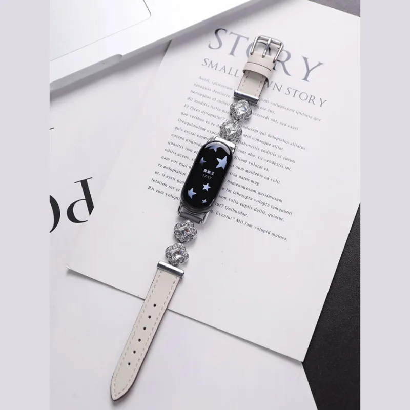QIAOMISHI Four Leaf Clover Plush Xiaomi Compatibility Watch Band Elegant Cowhide Leather Material-1