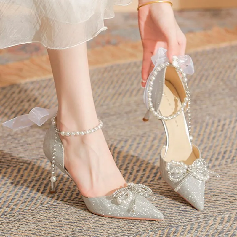 Alxnan Slim Heel High Heels Women's Silver-1