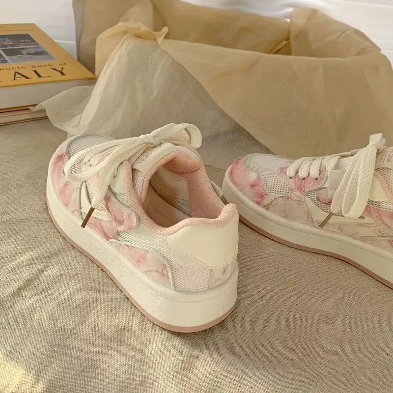 Alxnan Low Top Skateboard Shoes Women's White Pink-1
