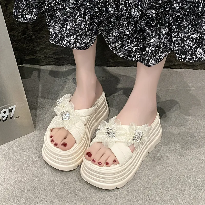 Alxnan Rhinestone Slip Resistant Slide Slippers Women's-2
