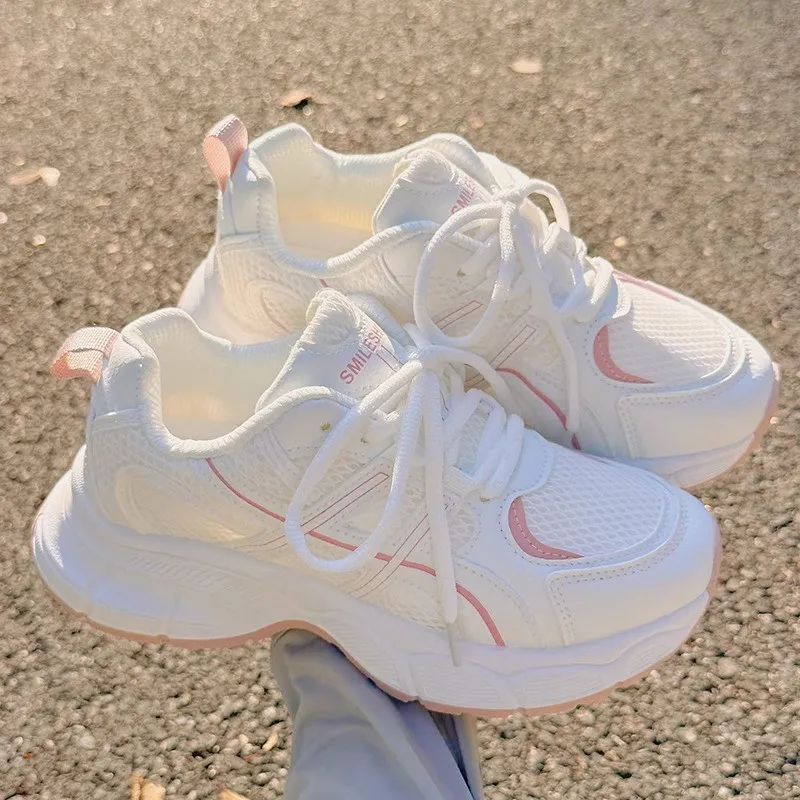 Alxnan Low Top Chunky Sneakers Women's White Pink-7