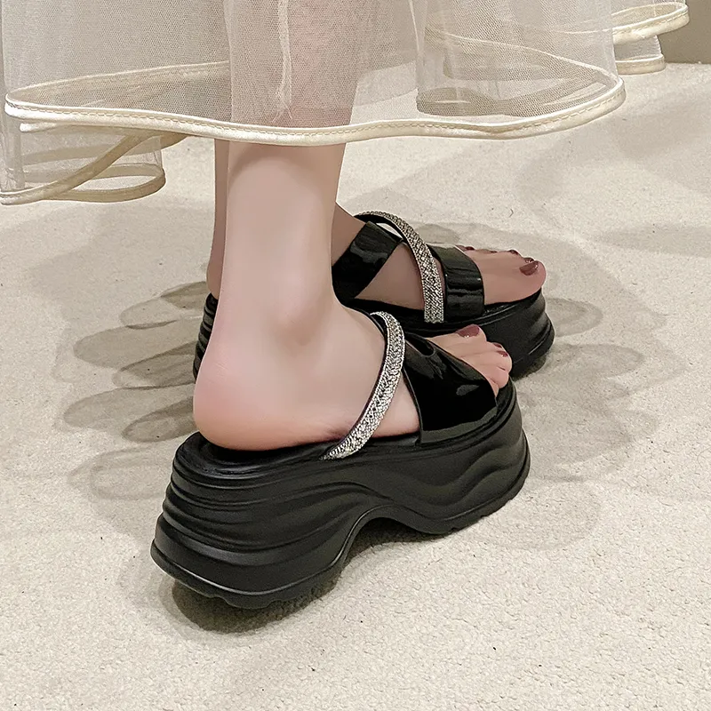 Alxnan Rhinestone Slip Resistant Slide Slippers Women's-16