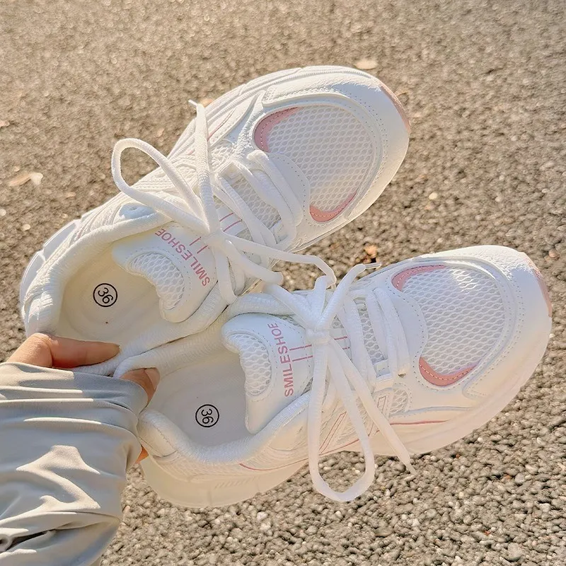 Alxnan Low Top Chunky Sneakers Women's White Pink-6