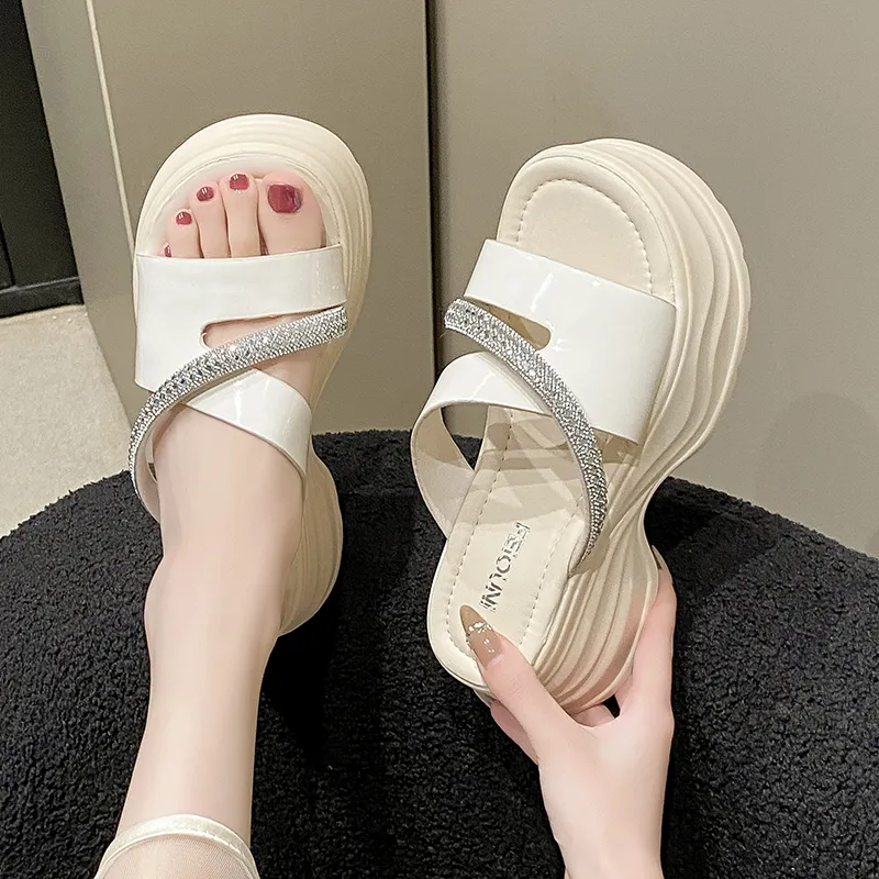 Alxnan Rhinestone Slip Resistant Slide Slippers Women's-4