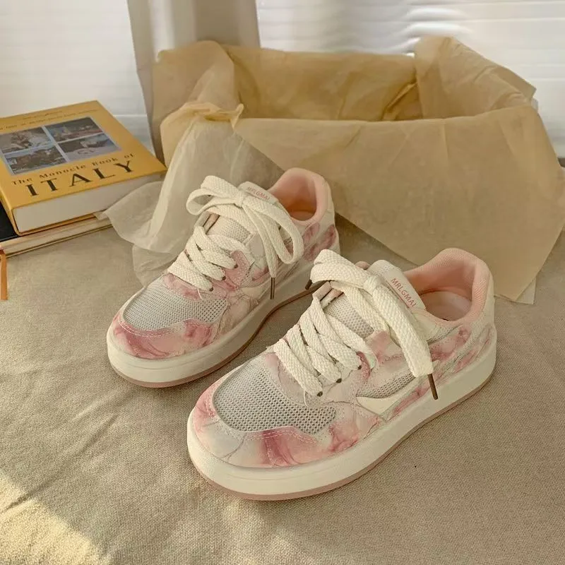 Alxnan Low Top Skateboard Shoes Women's White Pink-3