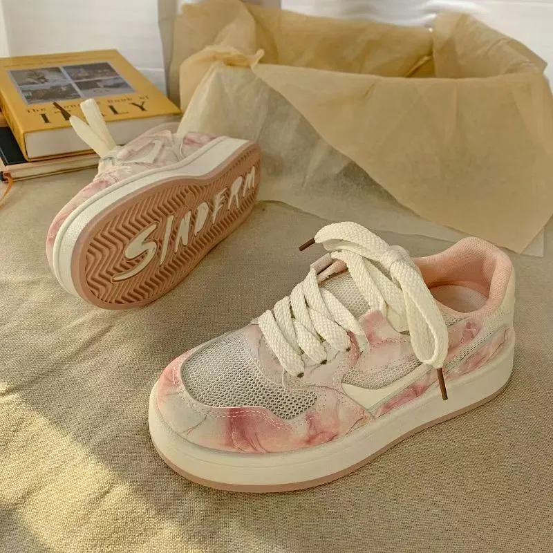 Alxnan Low Top Skateboard Shoes Women's White Pink-2