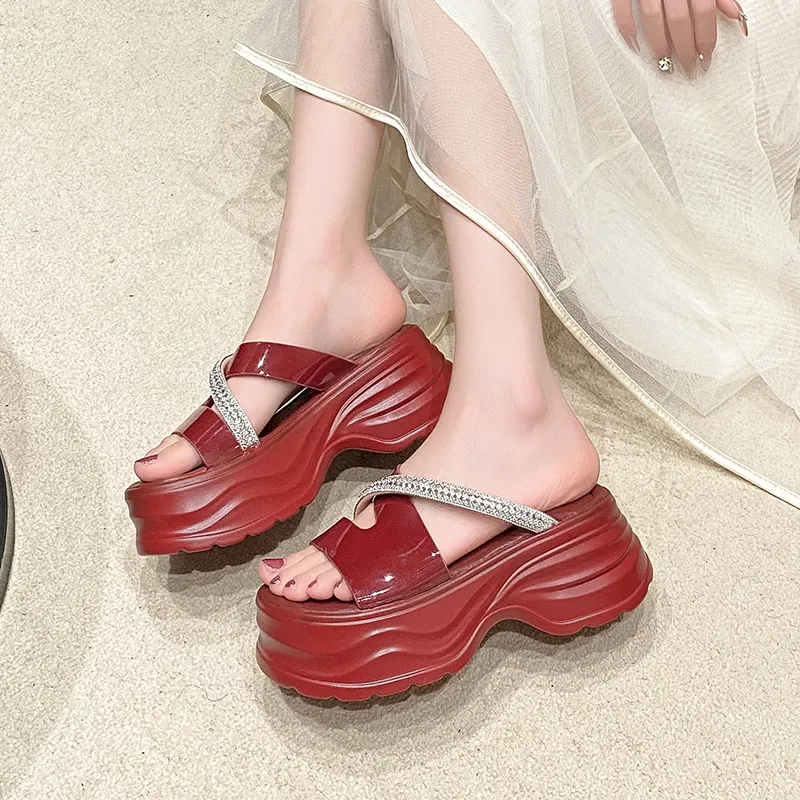 Alxnan Rhinestone Slip Resistant Slide Slippers Women's-10