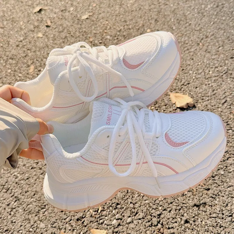 Alxnan Low Top Chunky Sneakers Women's White Pink-5