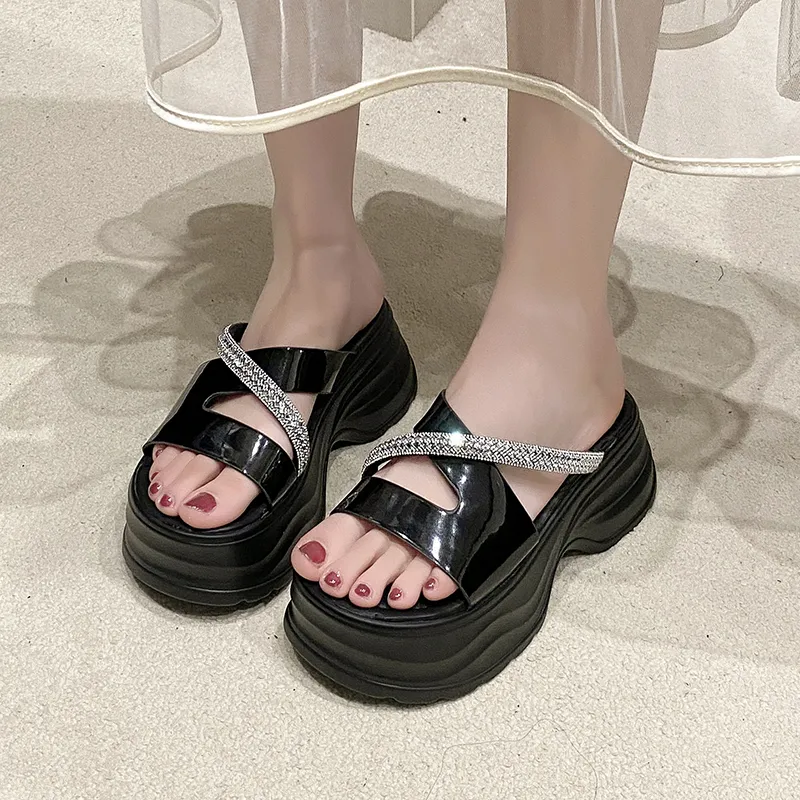 Alxnan Rhinestone Slip Resistant Slide Slippers Women's-13