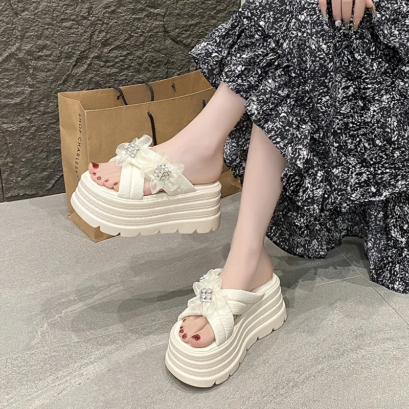 Alxnan Rhinestone Slip Resistant Slide Slippers Women's-5