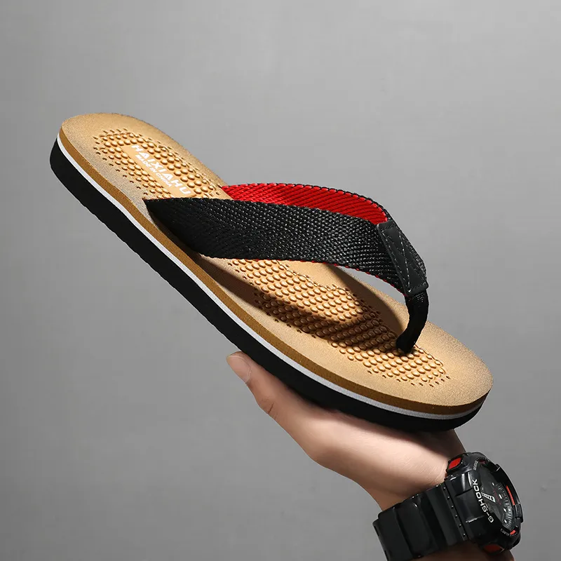 NANJIREN Woven Quiet Odor Resistant Abrasion Resistant Slip Resistant Antibacterial Massage Flip Flops Men's-1