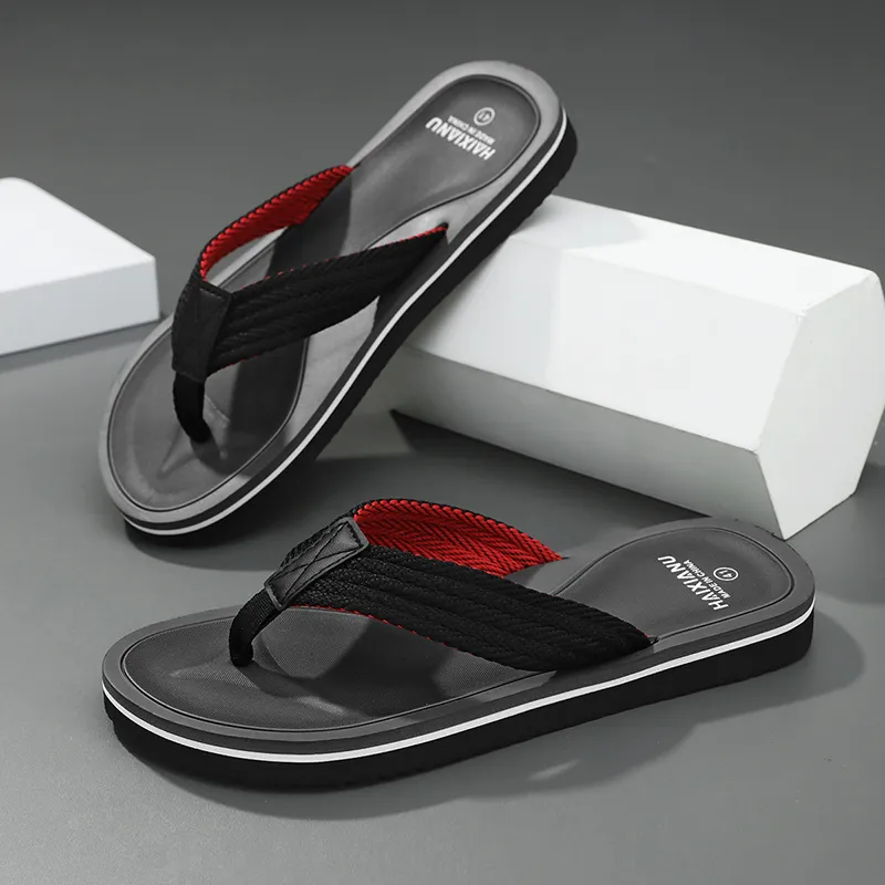 NANJIREN Cut Out Woven Quiet Odor Resistant Abrasion Resistant Slip Resistant Antibacterial Flip Flops Men's-7