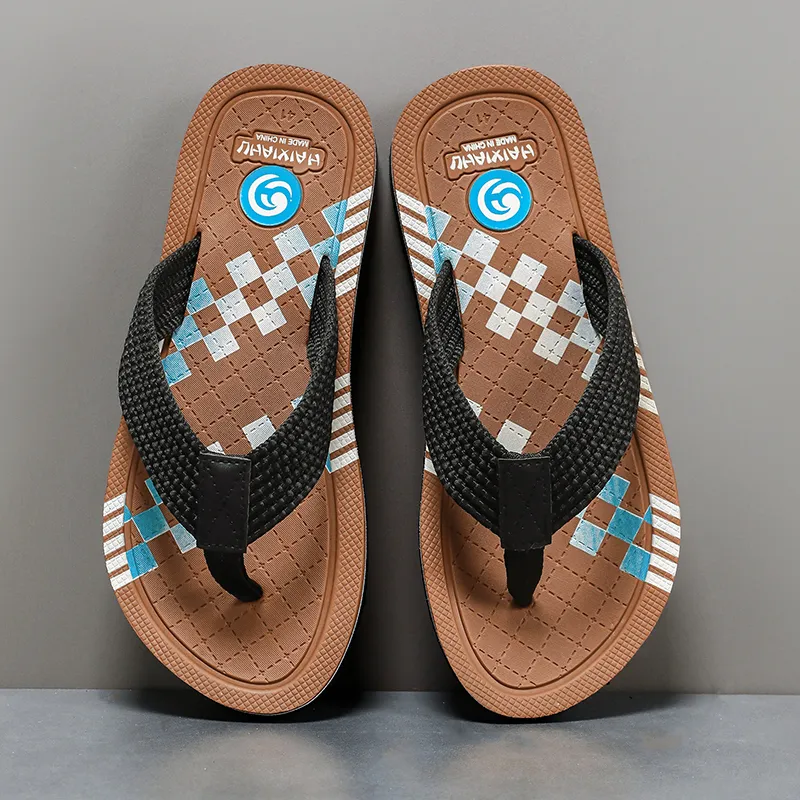 NANJIREN Woven Quiet Odor Resistant Abrasion Resistant Slip Resistant Flip Flops Men's-2