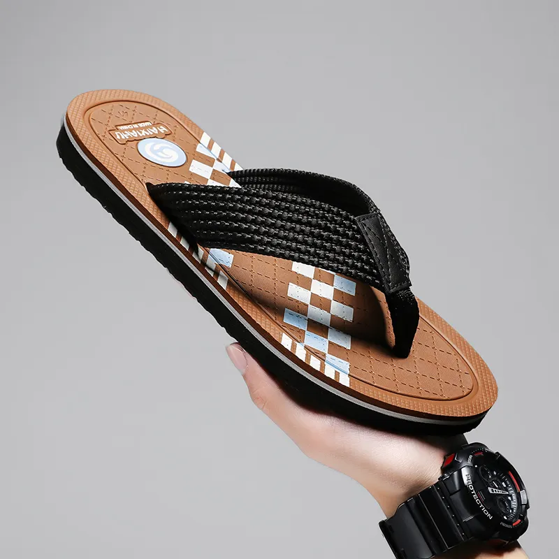 NANJIREN Woven Quiet Odor Resistant Abrasion Resistant Slip Resistant Flip Flops Men's-3