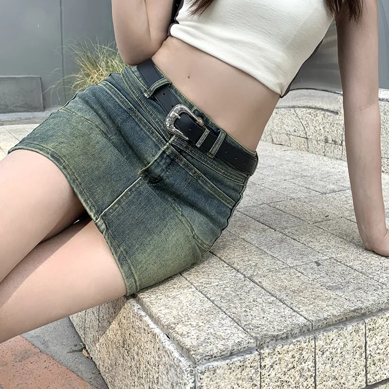 FHMY Denim Short Skirts Women's Vintage Blue-4