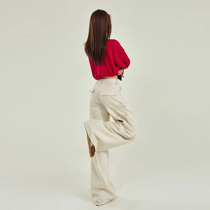 FHMY Casual Pants Women's Khaki Apricot-2