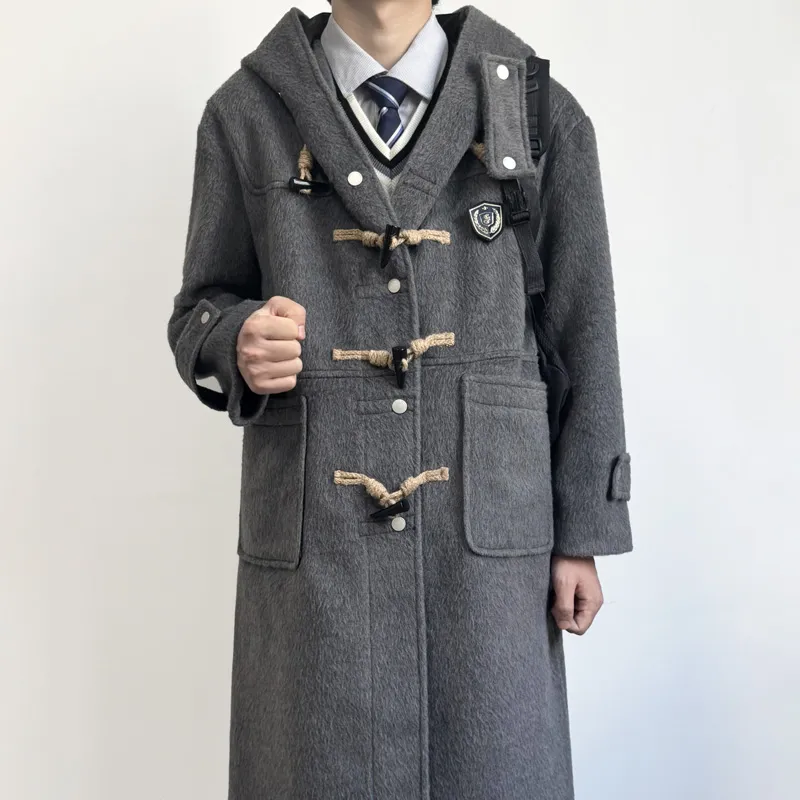 MUCUNSHU Coats Men Sakuragawa DY02 Gray Woolen Coat-4