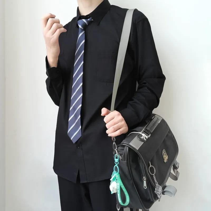MUCUNSHU Shirts Men Black No Tie-8