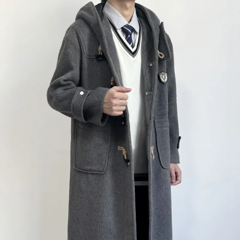 MUCUNSHU Coats Men Sakuragawa DY02 Gray Woolen Coat-3