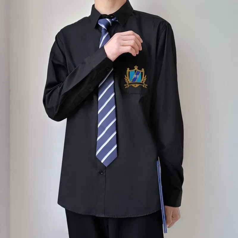 MUCUNSHU Shirts Men Black No Tie-11