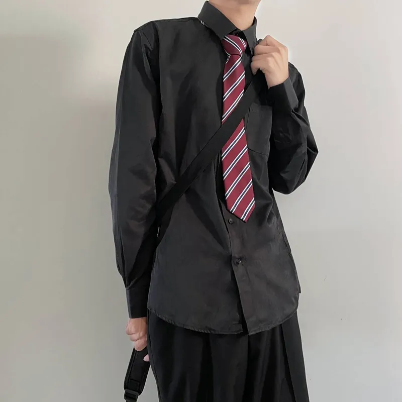 MUCUNSHU Shirts Men Black No Tie-5