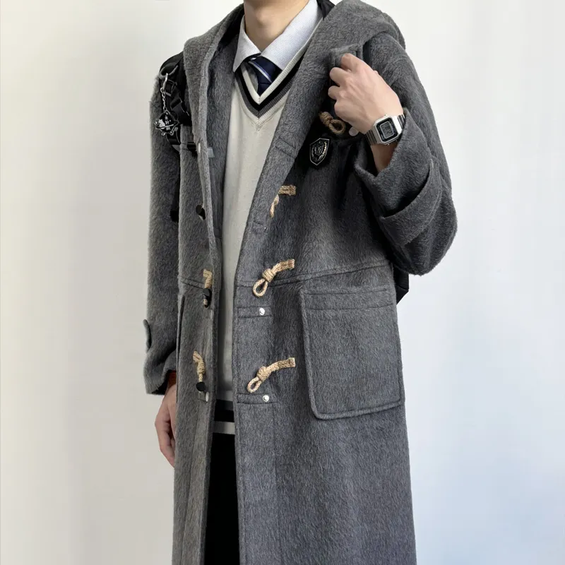 MUCUNSHU Coats Men Sakuragawa DY02 Gray Woolen Coat-6